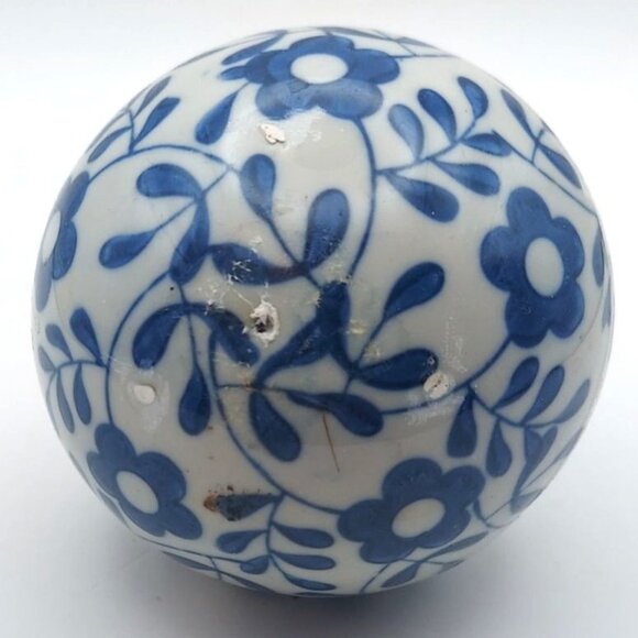 Decorative Blue & White Ceramic Floral Orbs Balls Centerpiece Decor Set of 6 - Picture 4 of 8